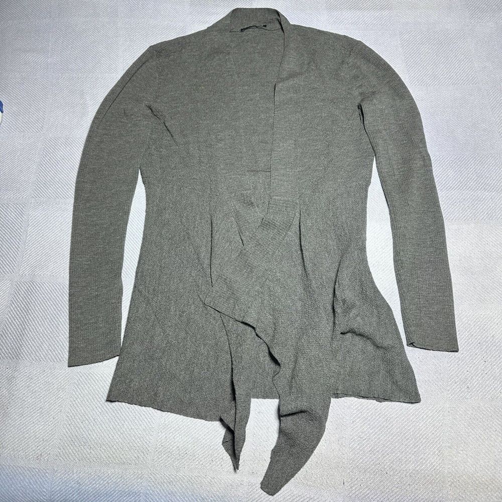 Eileen Fisher Gray Wool Open Draped Knit Cardigan Sweater Women's Size Small